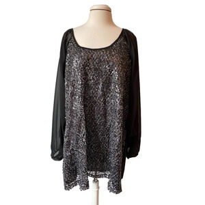 NWT Glam Occasion Metallic Sequin Sheer Balloon Slit Sleeve Whimsigoth Blouse 3X